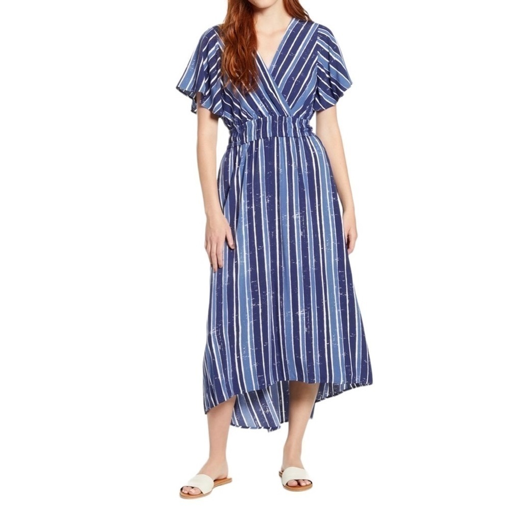 Tommy Bahama Fan Fair Stripe Maxi Dress in Island Navy Small New